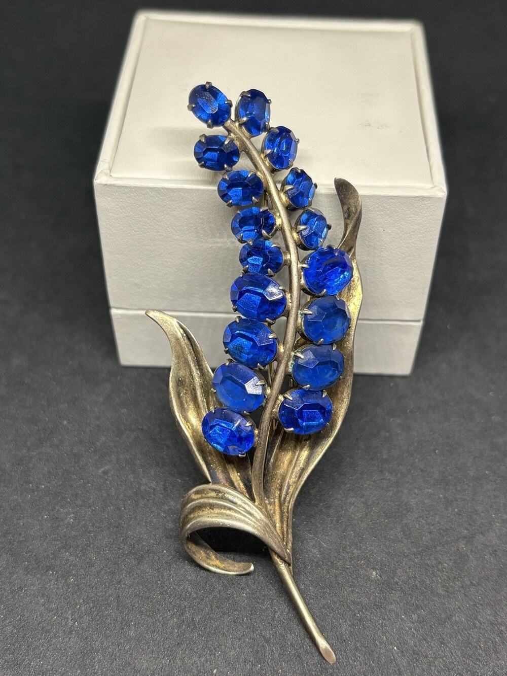 Vtg Unsigned Coro Sterling Silver Brooch Vermeil Blue Rhinestones Floral Pin 27g